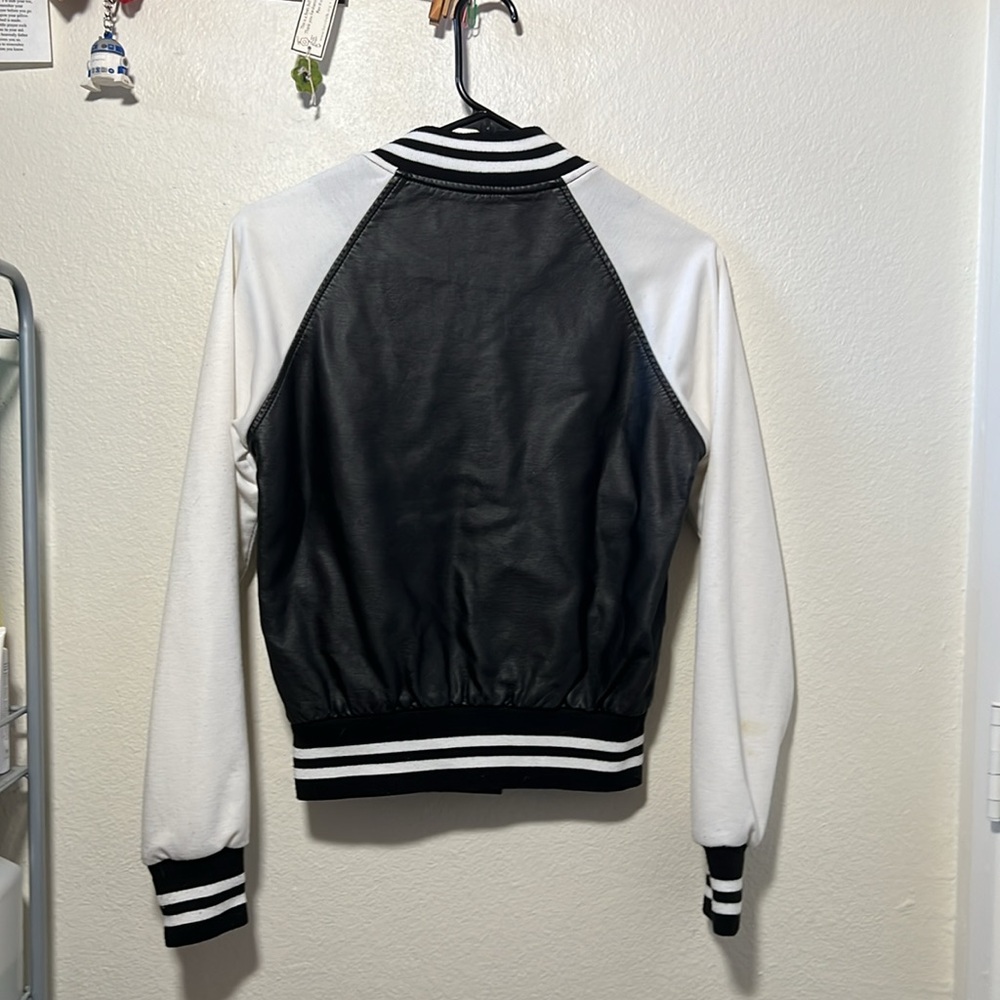 Love Culture BRAND: varsity/ bomber/ letterman jacket in black and white. - Picture 2 of 6